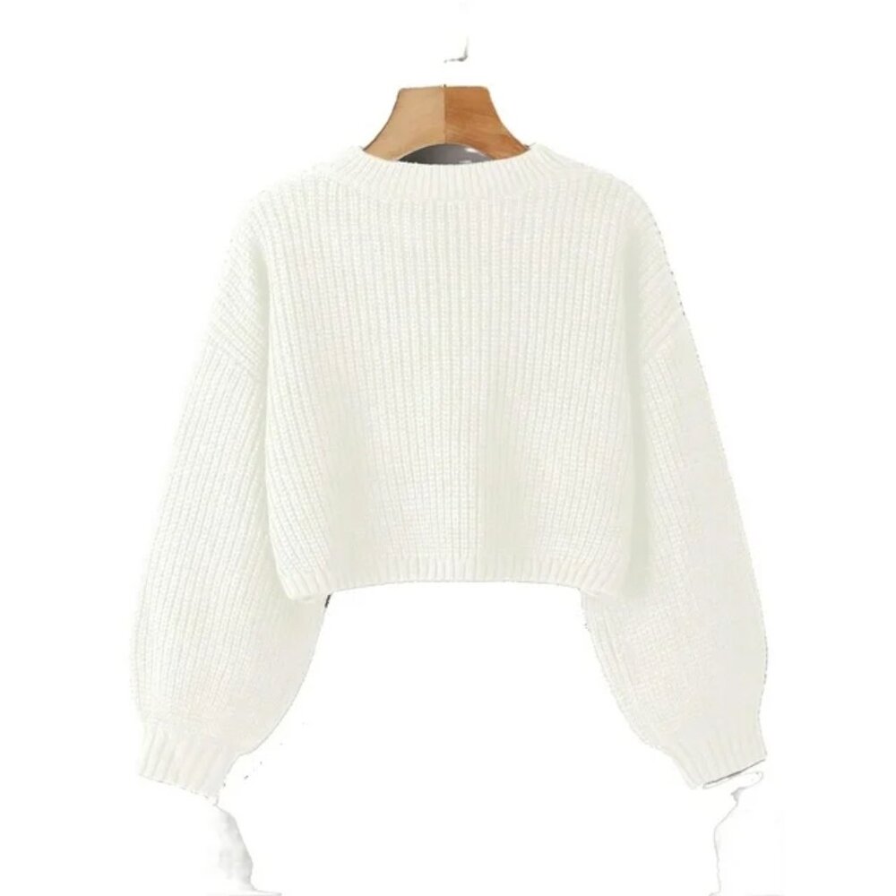 White Waffle Knit Sweater
